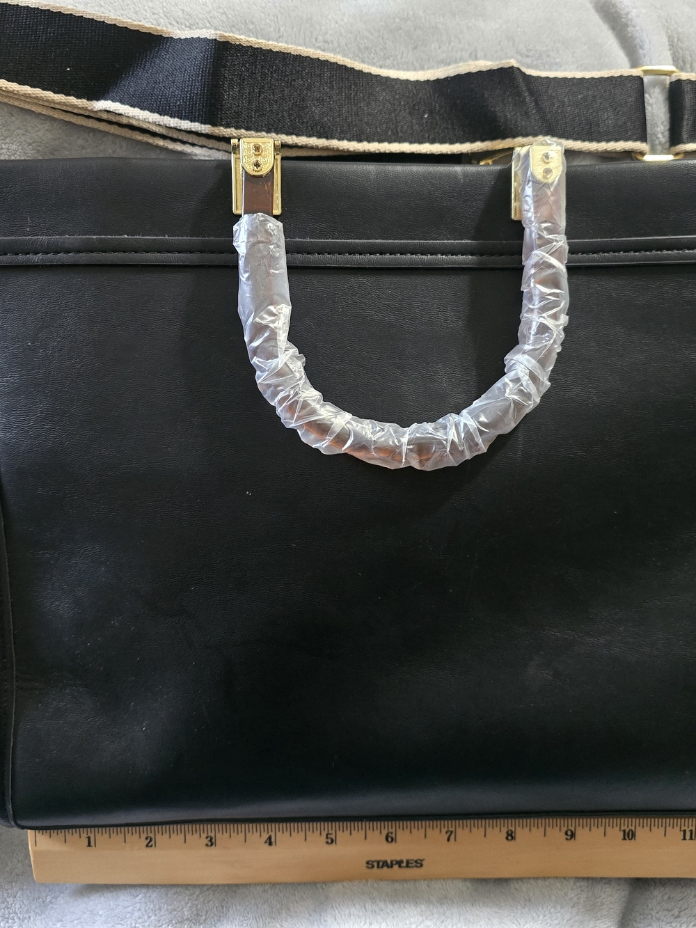 Black Faux Leather Tote Bag with Faux Wood Handle